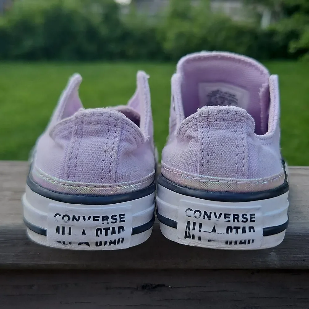 Converse Kids Purple Canvas Sneakers With Irridescent Trim Size 12